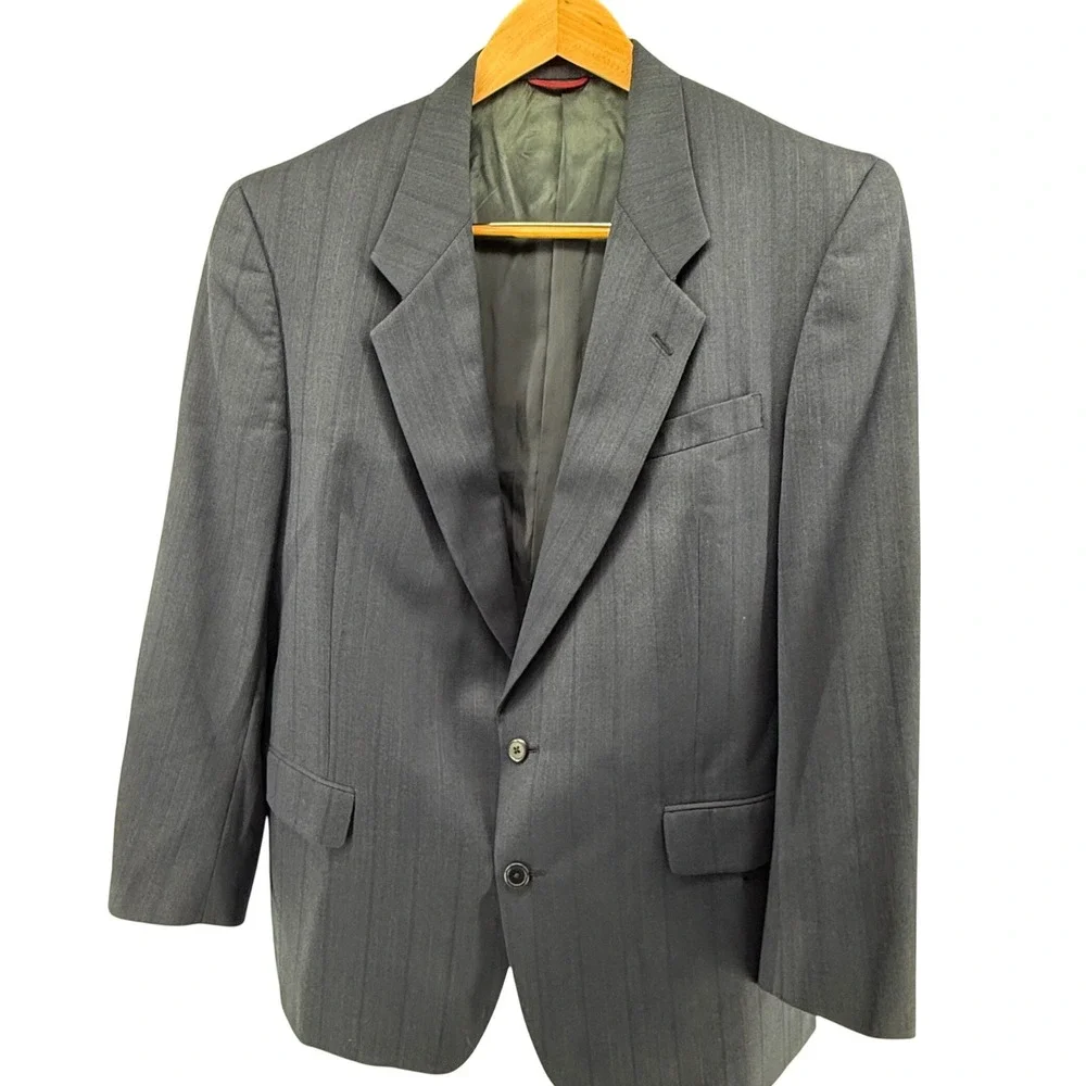 Hart Schaffner Marx Heritage Plus Mens 46R Navy Blue Pinstripe Blazer Sport Coat